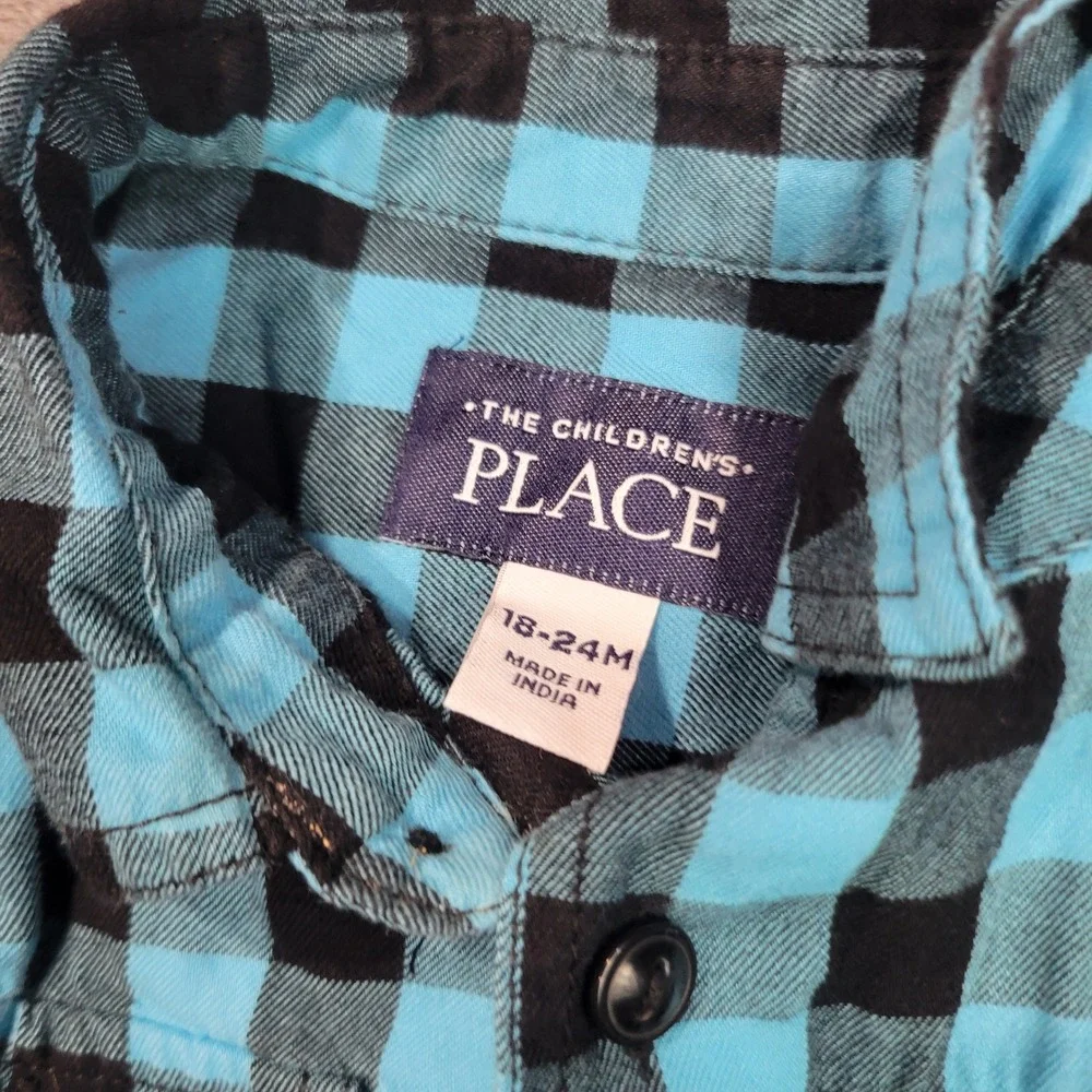 The Childrens Place Button Down Shirts Boys 18-24M Blue Red Plaid Check Lot of 2